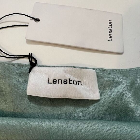 Lanston NWT Seafoam Green Bias Cut Mini Slip Dress Lined Metallic Sheen Green XS - Picture 4 of 13